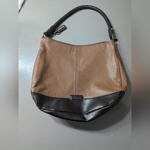 Tignanello Brown Leather Hobo Shoulder Bag Purse Braided Handle Designer Handbag